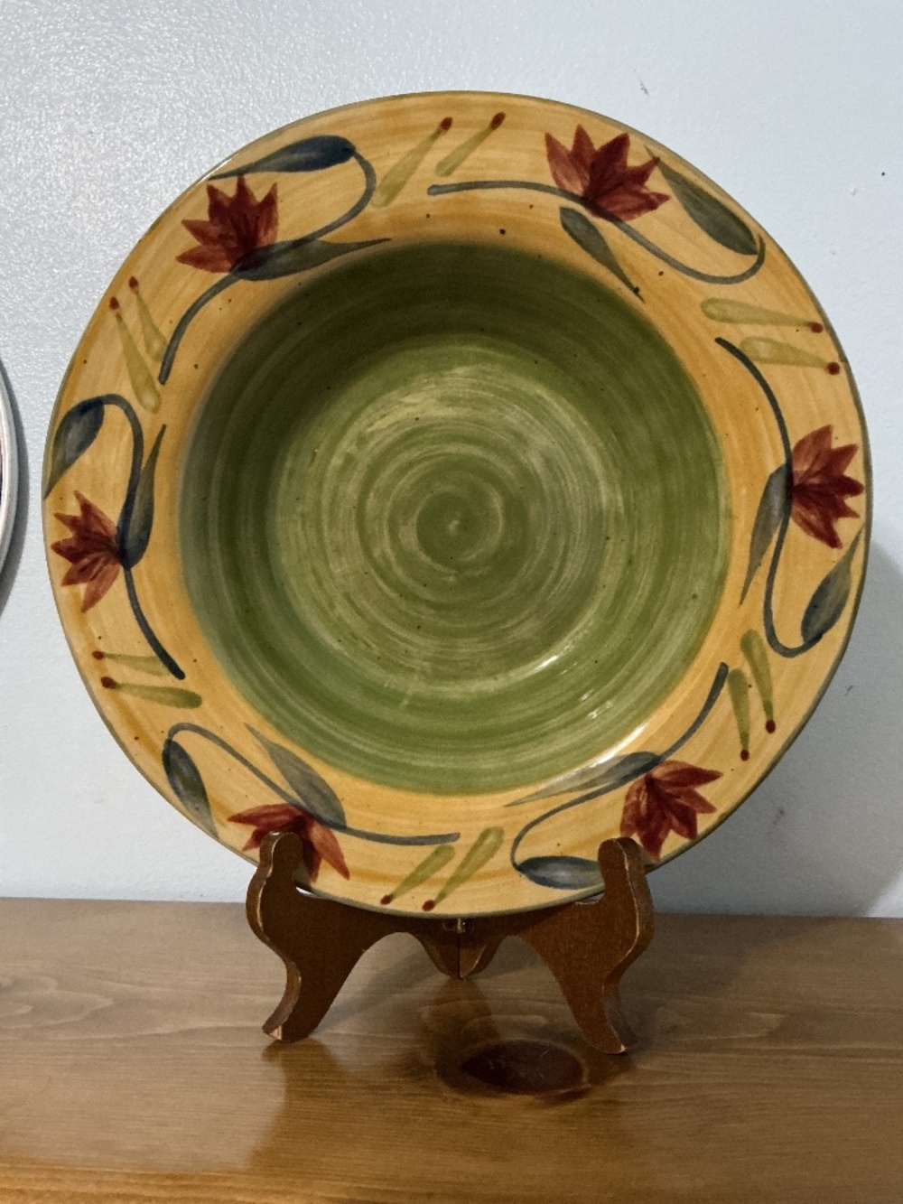 Handpainted Pier 1 Elizabeth Stoneware Bowl With Floral Design 9.5"